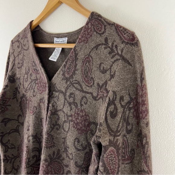 Lambswool Angora Hair Floral Paisley Natural Tones Button Down Cardigan Sweater - Picture 8 of 11